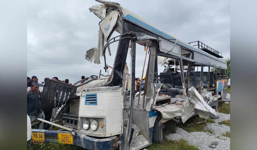 Gravel Truck Collision Kills 20 on TSRTC Bus in Chevella
