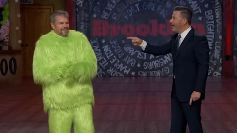Matt Damon Crashes Jimmy Kimmel's Show in Furry Mascot Costume
