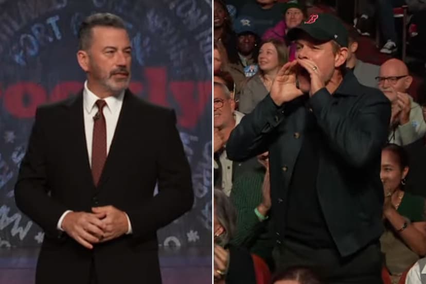 Matt Damon crashes Kimmel, brings mom & sister