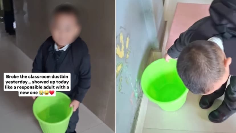 Boy's Viral Act: Cleans Up Mistake with Giant Bin