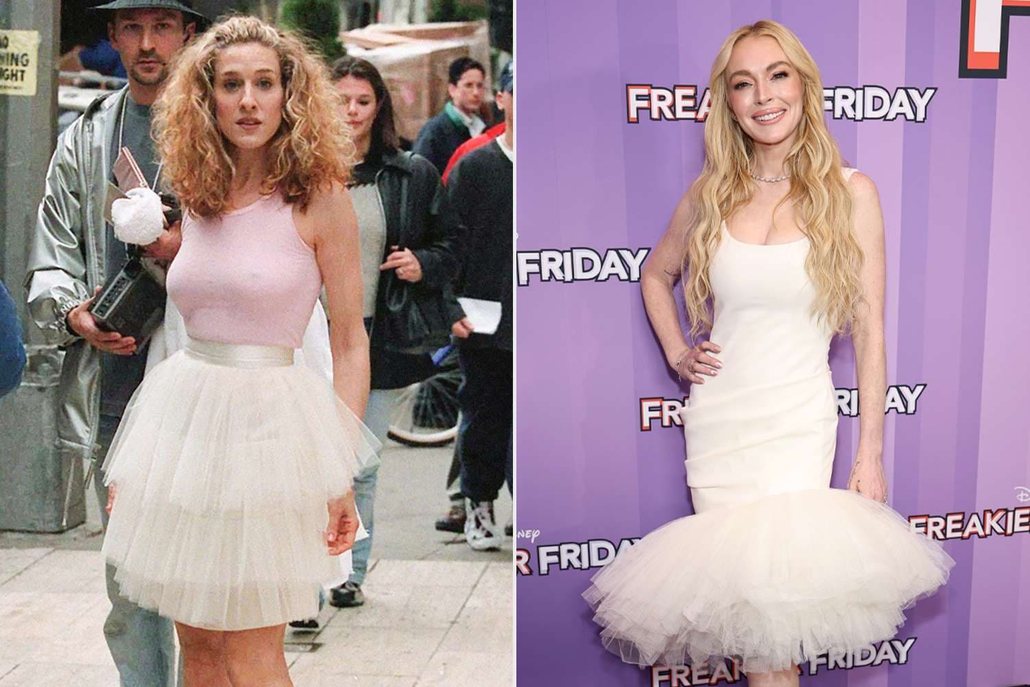 Lindsay Lohan Channels Carrie Bradshaw and 'Parent Trap' at 'Freakier Friday' Premieres