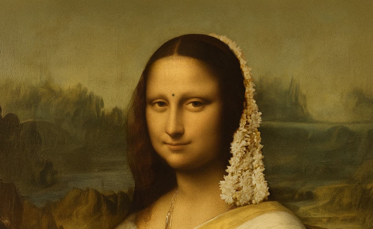 Kerala Reimagines Mona Lisa in Kasavu Saree for Vibrant Onam Celebrations