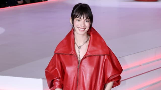 Anne Hathaway's Fiery Red Leather Moment
