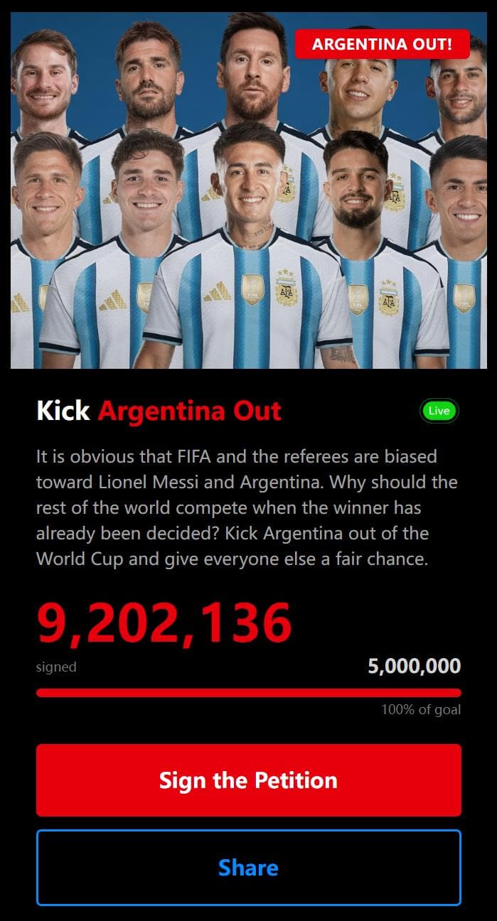 9 Million Demand Argentina's World Cup Ouster