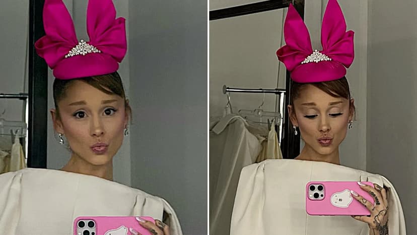 Ariana Grande Dazzles in Balenciaga with Fuchsia Headpiece