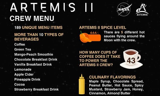 Artemis II: Moon Mission Menu Revealed