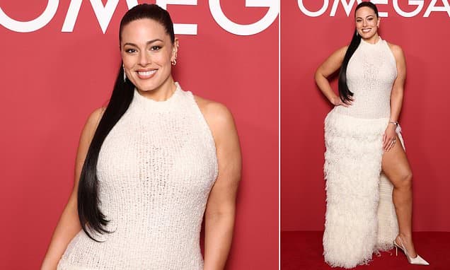 Ashley Graham Dazzles in White Gown at Omega Party
