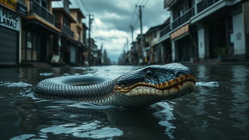 Bali Floods: Snake Swims Through Streets!