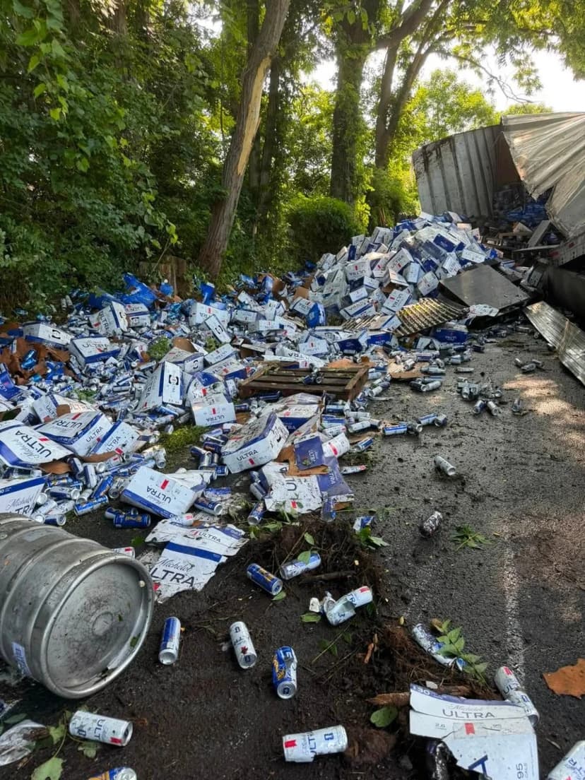 Beer Truck Spill Closes Major Roadway