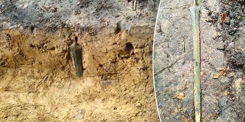 Bronze Age Sword Unearthed Upright in Polish Forest