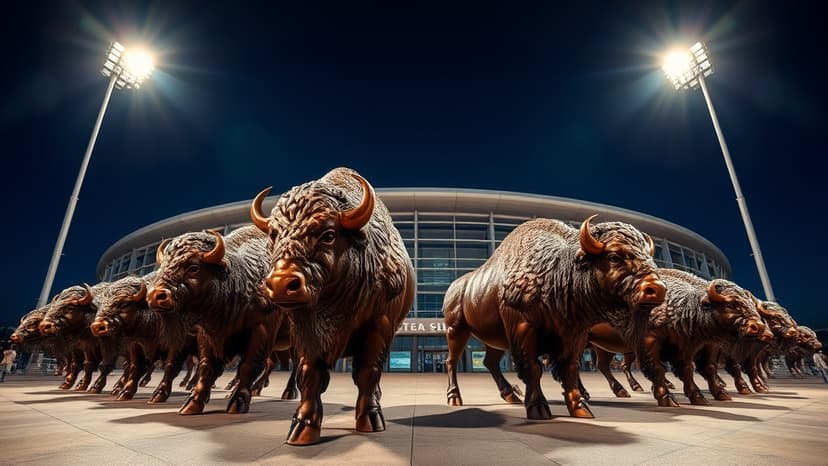 Bison Statues Light Up New Stadium Entrance