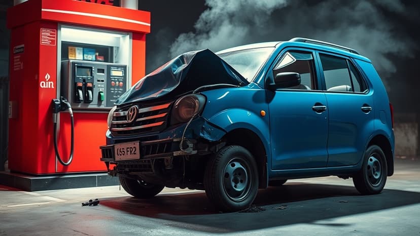 WagonR Slams Petrol Pump, Sparks Fire Fears