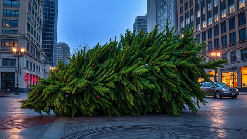 Car Spins Out, Topples 40-Foot Christmas Tree