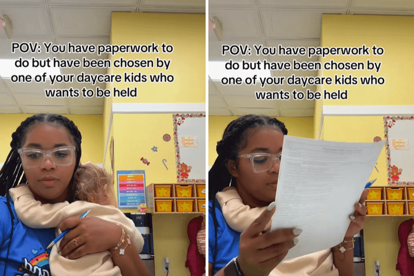 Daycare Owner Balances Paperwork With Cuddles