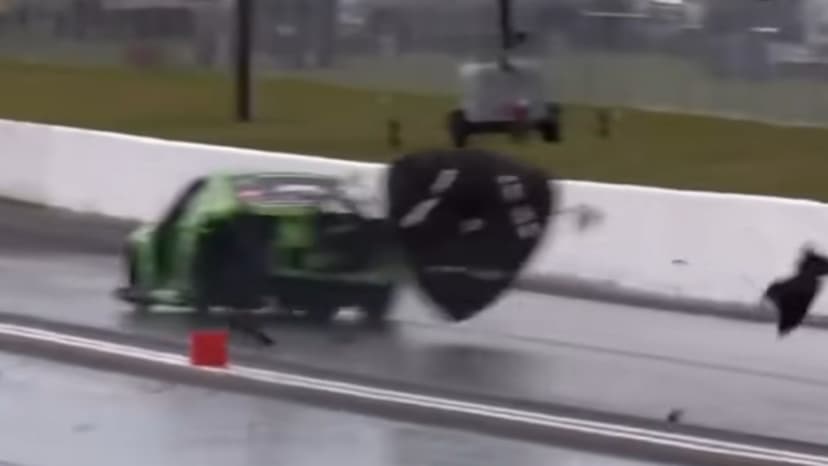 Driver survives terrifying high-speed drag strip explosion