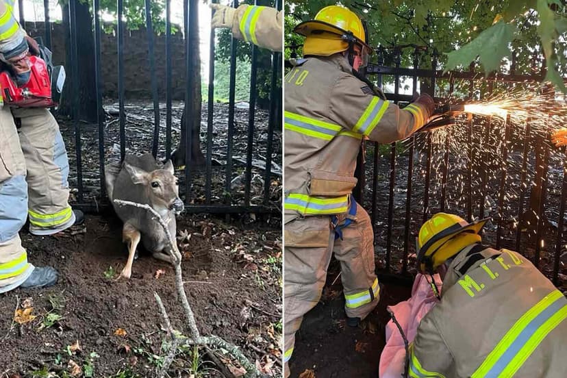 Firefighters Rescue Deer Trapped in Nor'easter Fence