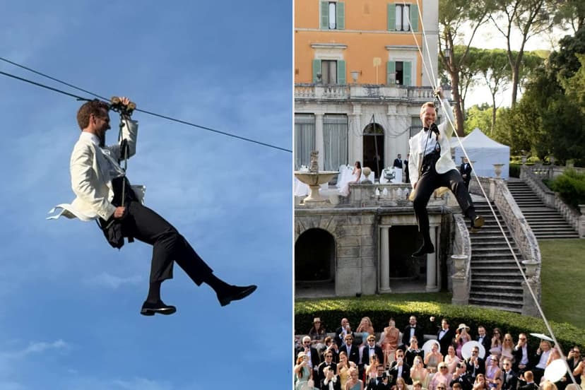 Groom Ziplines to Altar, Marries Bride in Style
