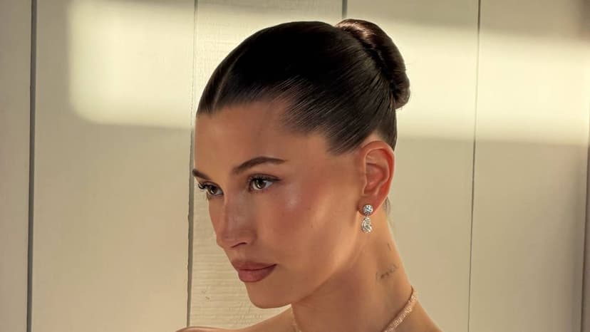 Hailey Bieber's Golden Gown Shines at Adanola Launch