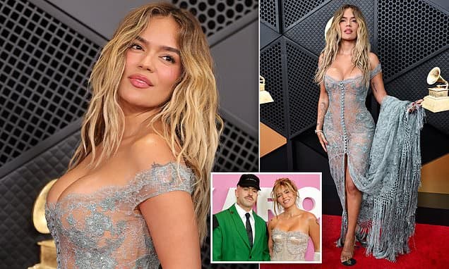 Karol G Dazzles at Grammys in Sheer Gown