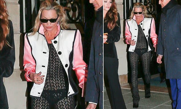 Kate Moss Stuns in Sheer Lace Catsuit in Paris