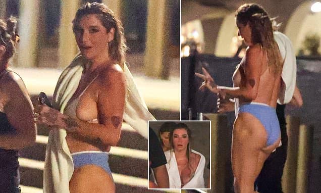 Kesha Dives into Bondi Beach in Underwear After Concert