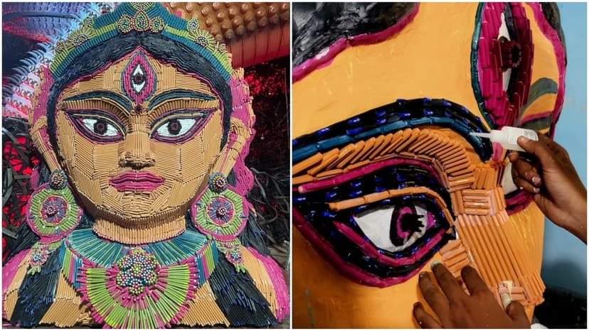 13,000 Pens Sculpted into Durga Idol