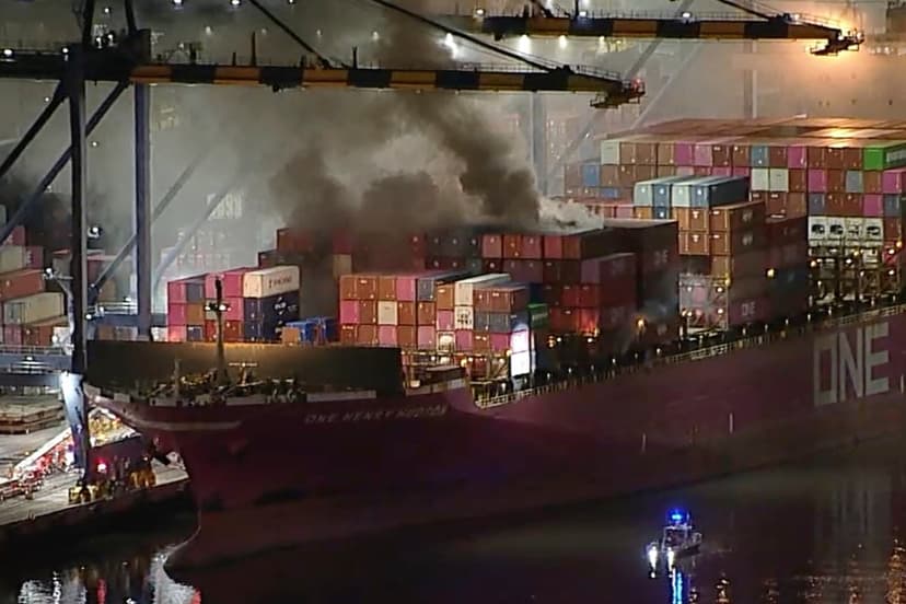 Container Ship Erupts in Flames at LA Port