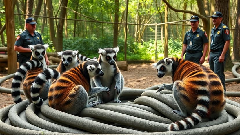 Fire Hose Fun: Lemurs Get New Plaything