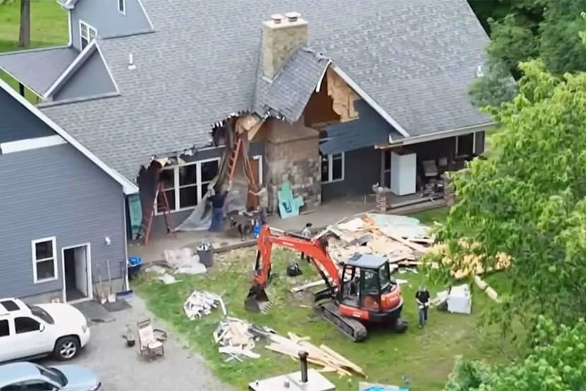 Man Demolishes Home with Family Inside
