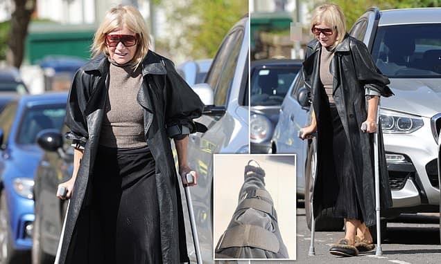 Michelle Collins Uses Crutches After Dog-Related Accident