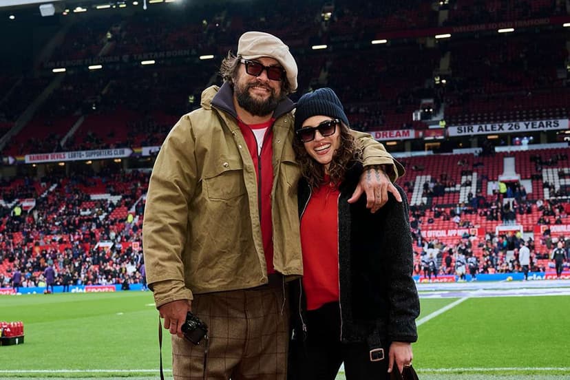 Jason Momoa & Adria Arjona spotted at Man Utd match
