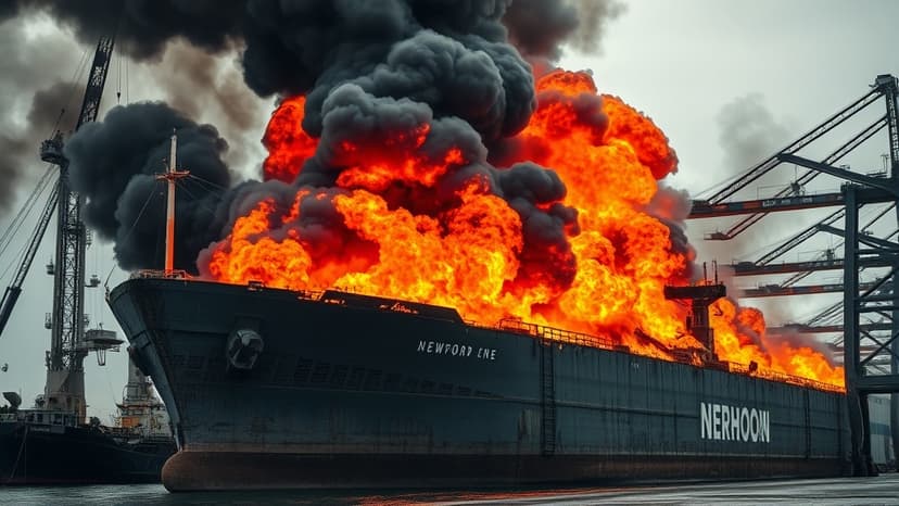 Scrap Metal Ship Ablaze at Newport Docks