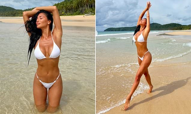 Nicole Scherzinger Stuns in White Bikini on Palawan Beach