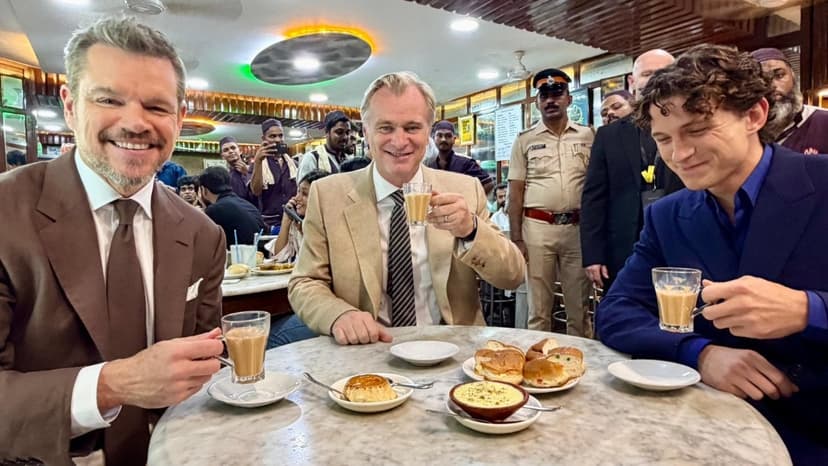 Nolan, Damon & Holland Sip Chai in Mumbai