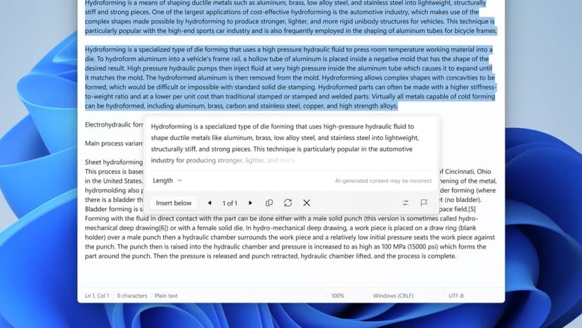 Notepad Gains Tables, Streams AI Responses