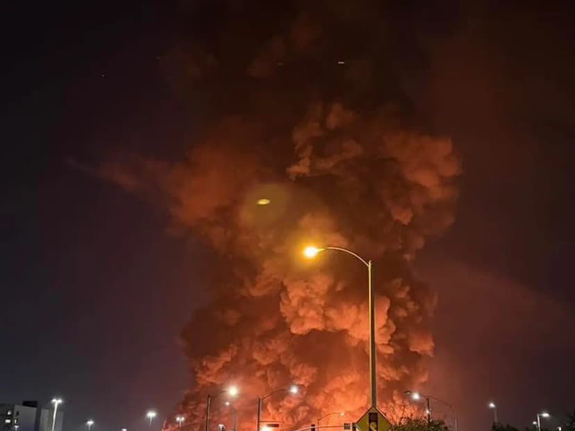 Six-Alarm Blaze Engulfs Ontario Warehouse, Sparks Explosions