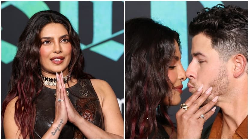 Chopra & Jonas Dazzle in Coordinated Brown at The Bluff Premiere