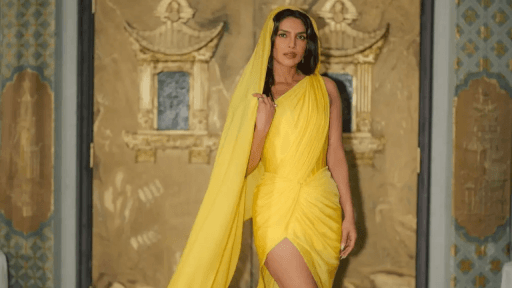 Priyanka Chopra Dazzles in Saffron Saree Gown