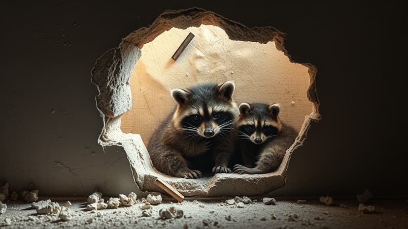 Raccoon Family's Wall Residency Ends in Move-Out