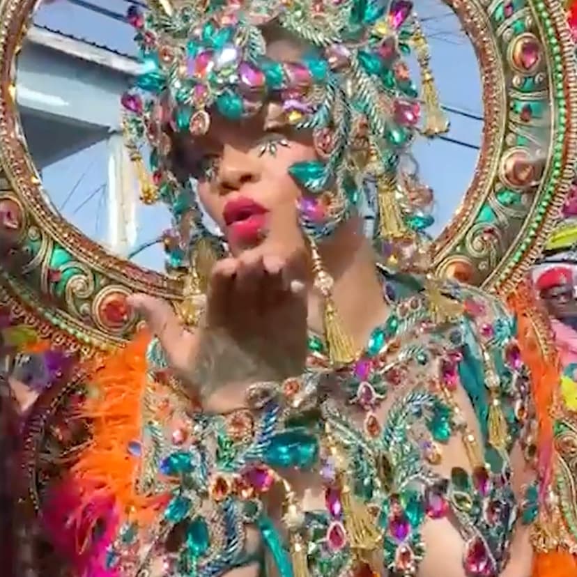 Rihanna Stuns Barbados Carnival in Peacock Gem Masterpiece