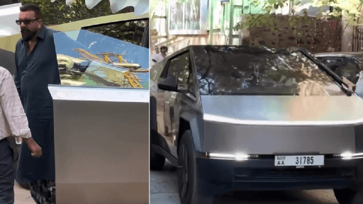 Sanjay Dutt Drives Bulletproof Tesla in Mumbai!