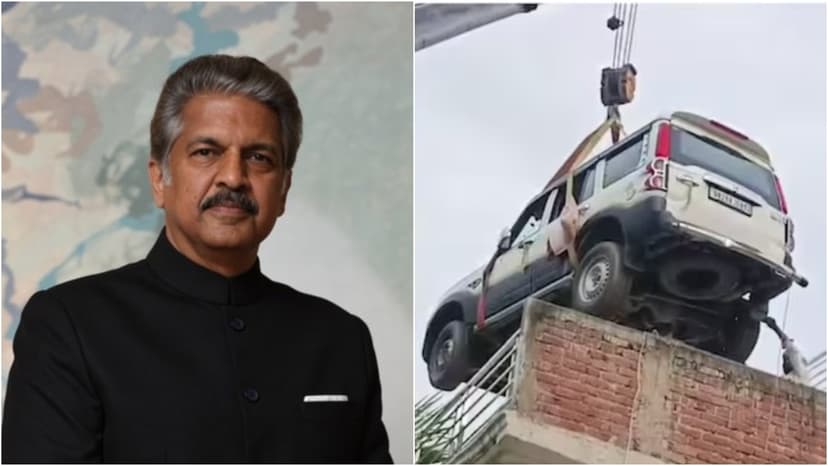 Scorpio on Roof: Bihar Family's Crane Parking Stunt