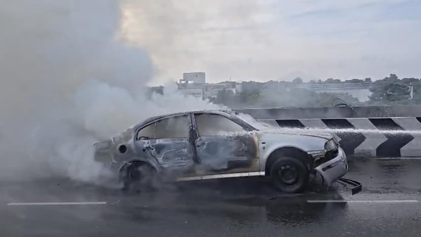 Scrap SUV Erupts in Flames on Chennai-Bengaluru Highway