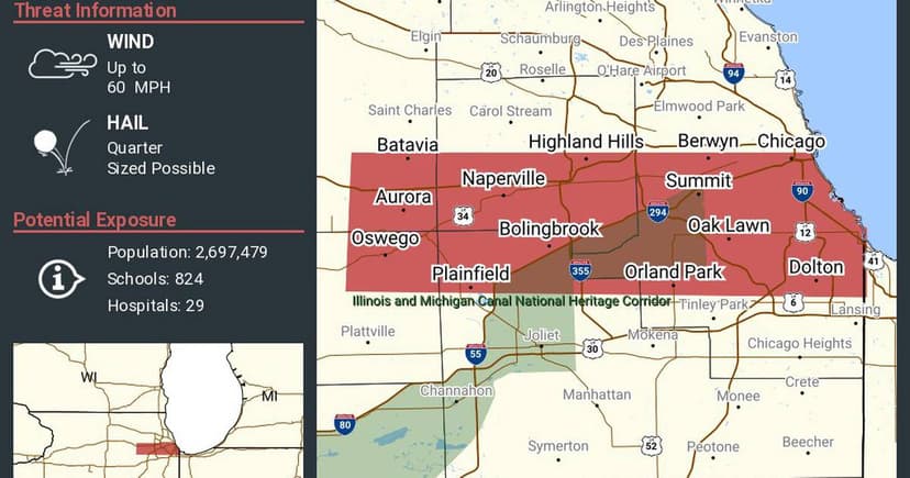 Severe Storm Threatens Chicago Area: Hail and 60 MPH Winds Expected