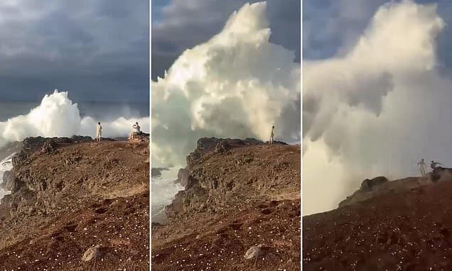 Tourists Survive Monster Wave on Canary Islands Rocks