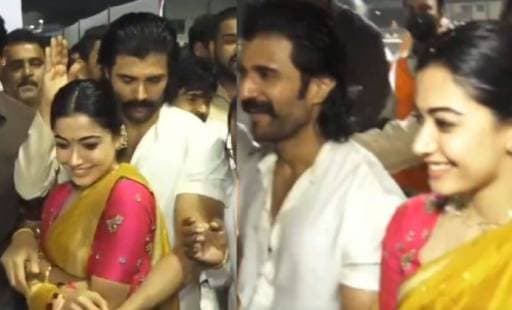 Vijay Shields Rashmika from Fan Frenzy at Tirumala