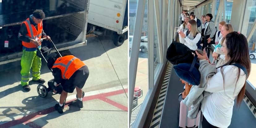 Airport Baggage Handlers vs. Baby Stroller: A Viral Battle!